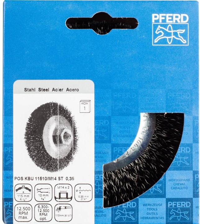 Produktbild Pferd Kegelbürste ungezopft KBU Ø 115 x 10 mm M14 Draht 0,35 für Winkelschleifer 1 St.