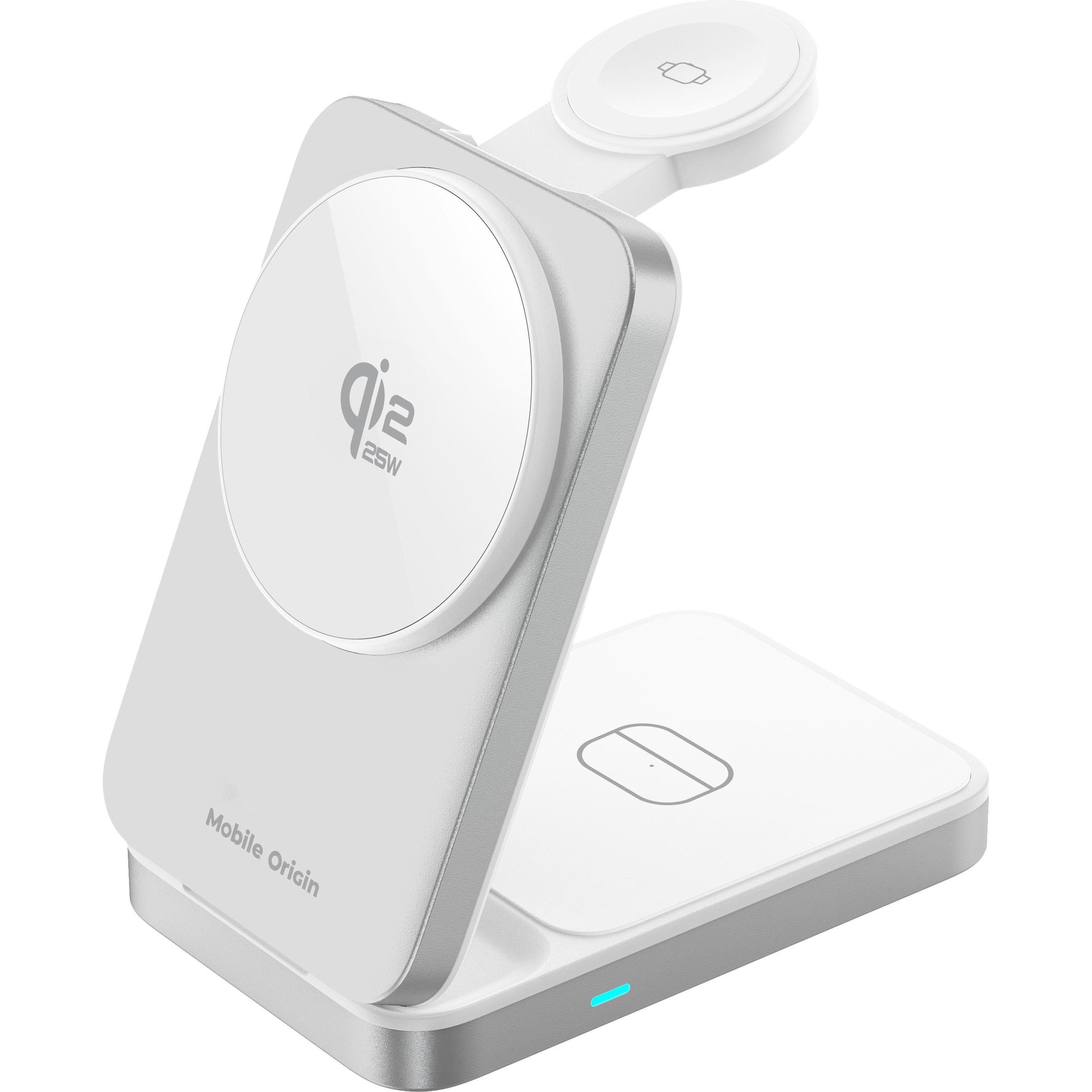 Mobile Origin 3in1 Qi2 25W Foldable Charging Stand PW35,MagSafe Compatible - Silver (25 W), Caricabatteria senza fili, Argento