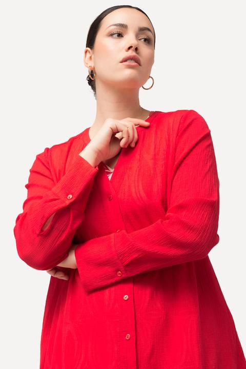 Image du produit Ulla Popken Blouse longue à tissu texturé. Ligne A avec col tunisien et manches longues (46, 48)