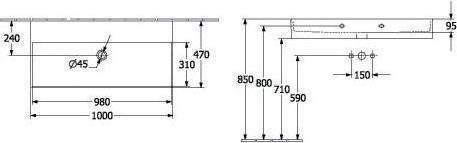 Productafbeelding Villeroy & Boch V&B Wastafel 2.0 MEMENTO 1000x470mm o ÜL zonder HL wit (470 mm, 1000 mm)