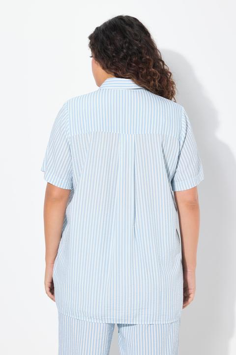 Produktbild Ulla Popken Seersucker-Bluse, Streifen, Hemdkragen, Halbarm (50, 52)