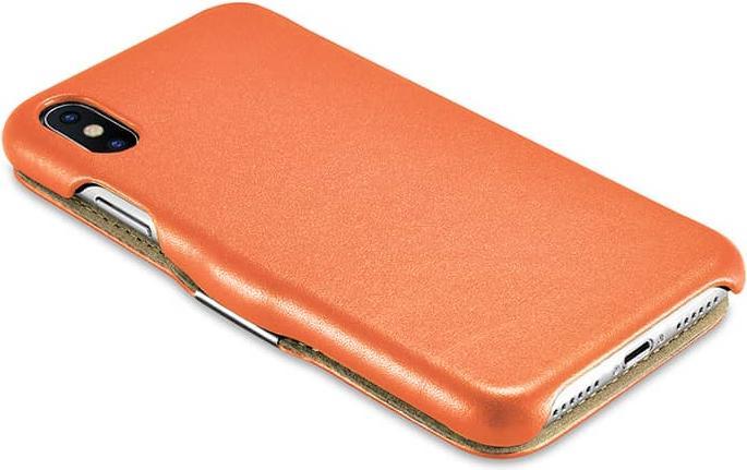 Image du produit iCarer iPhone X/XS - Luxury Series étui à rabat en cuir véritable RI802-IG, orange (Apple iPhone X, Apple iPhone XS)