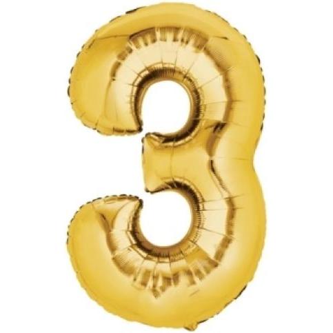 Thumbnail - Partydeco Alu-Ball Ziffer "3" Gold