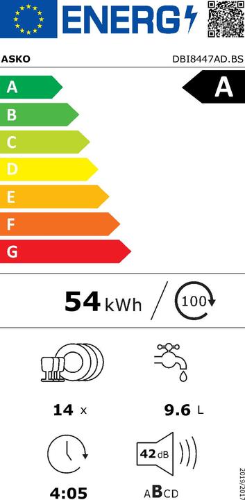 Energie-Label Asko Unterbau-Geschirrspüler DBI8447AD.BS, 14 Massgedecke, Klasse A