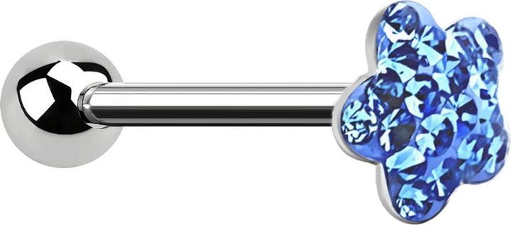 Actual product image Star Piercing Barbell silber mit Kugel und Scheibe Blume hellblau Epoxy Schutzschicht (without brass, Surgical steel 316L)