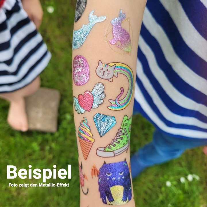 Actual product image Papierdrachen Metallic Tattoo Set 3 - Einhorn & Regenbogen