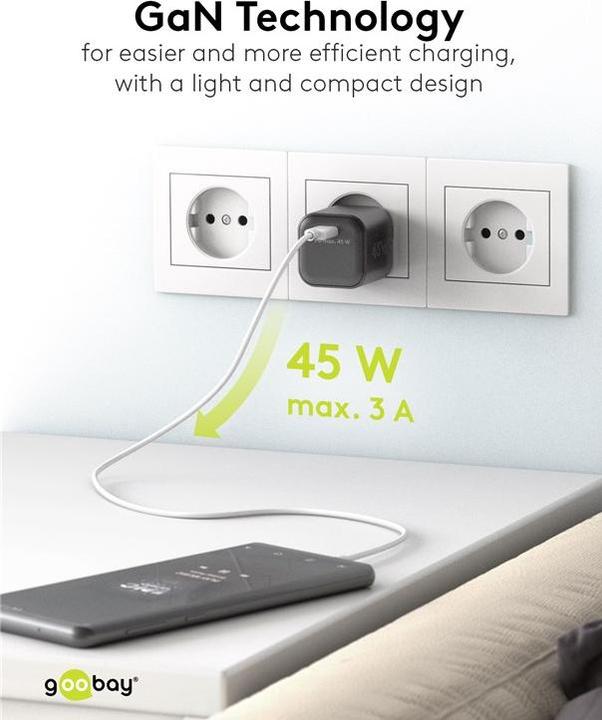 Actual product image Goobay USB C Nano Quick Charger with GaN technology (45 W)
