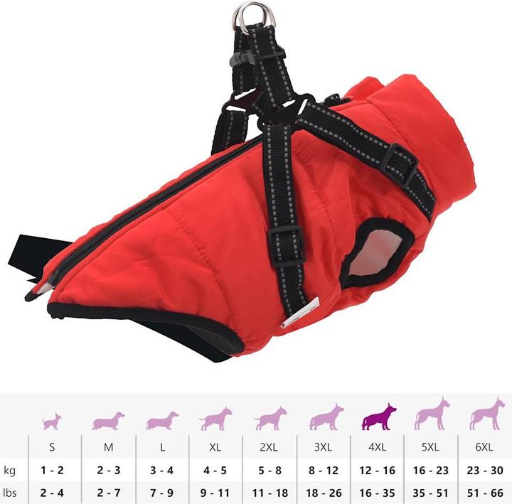 Actual product image vidaXL Dog coat harness Waterproof Reflective (28, Dog coat)