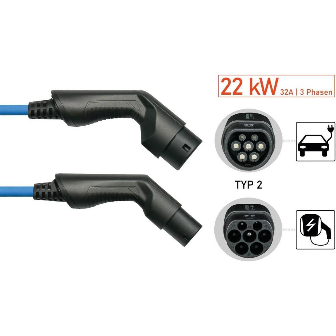 Thumbnail - Kabelmeister, Elektroauto Ladekabel, E-Auto-Spiralladekabel, Typ 2 Stecker an Buchse, 32 A, 5 m, blau (Typ 2, 22 kW, 32 ...