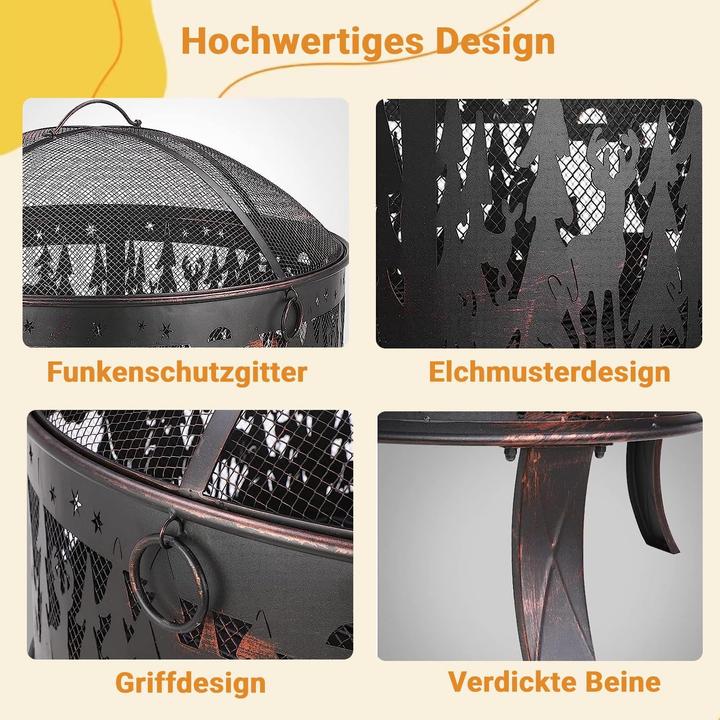 Actual product image TLgreen Feuerschale mit Funkenschutz & Elchmuster