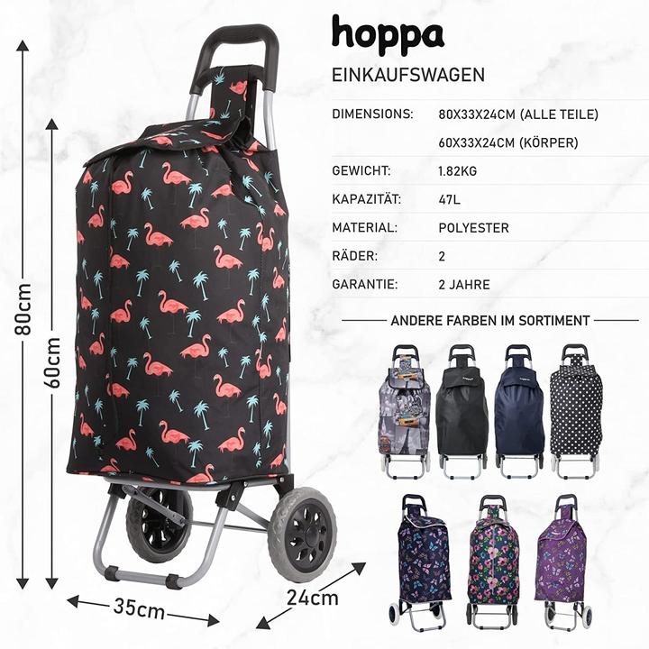 Produktbild Hoppa Einkaufstrolley 47L, Schwarz/Flamingos