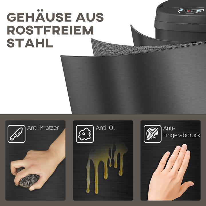 Produktbild Homcom Sensor-Mülleimer Edelstahl, Kunststoff Schwarz (50 l)
