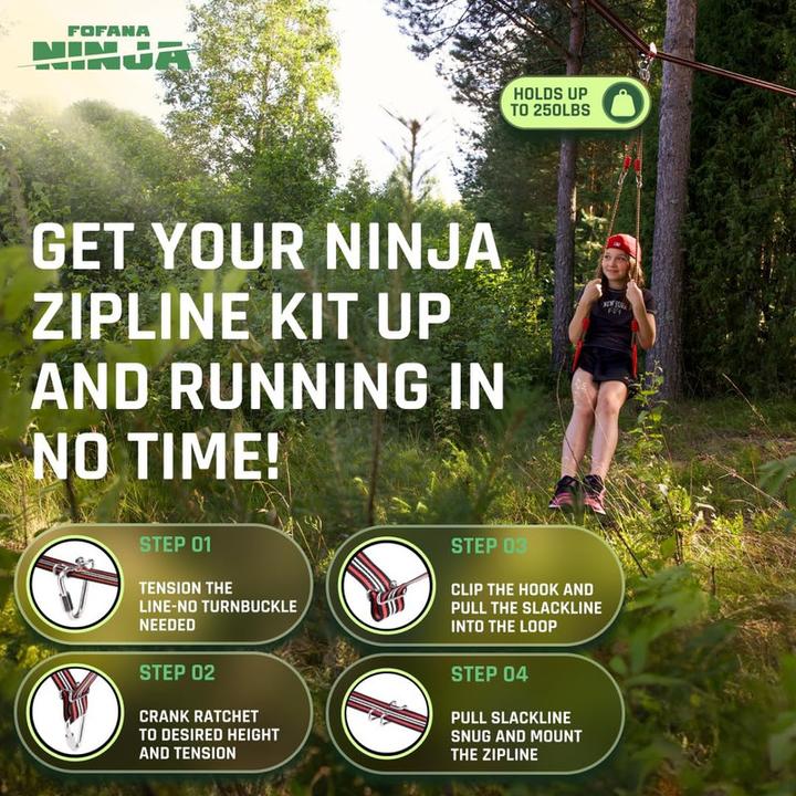 Produktbild Fofana Ninja Slider - Slackline Seilrutschen-Kit für den Hinterhof - 20m (20 m)