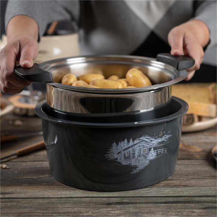 Produktbild Kuhn Rikon HOTPAN® Servierkasserolle grau mit Chalet 2.0 L · Ø 18 cm (18 cm, Kochtopf, Edelstahl)
