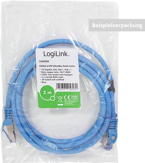 Actual product image LogiLink Patch cord Ultraflex, Cat.6A, S/FTP, 10 m, blue withCat.7 raw cable, extra flexible & soft cable m (S/FTP, CAT6a, 10 m)