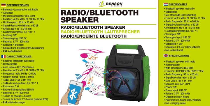 Image du produit Benson Electric Radio/haut-parleur Bluetooth rechargeable