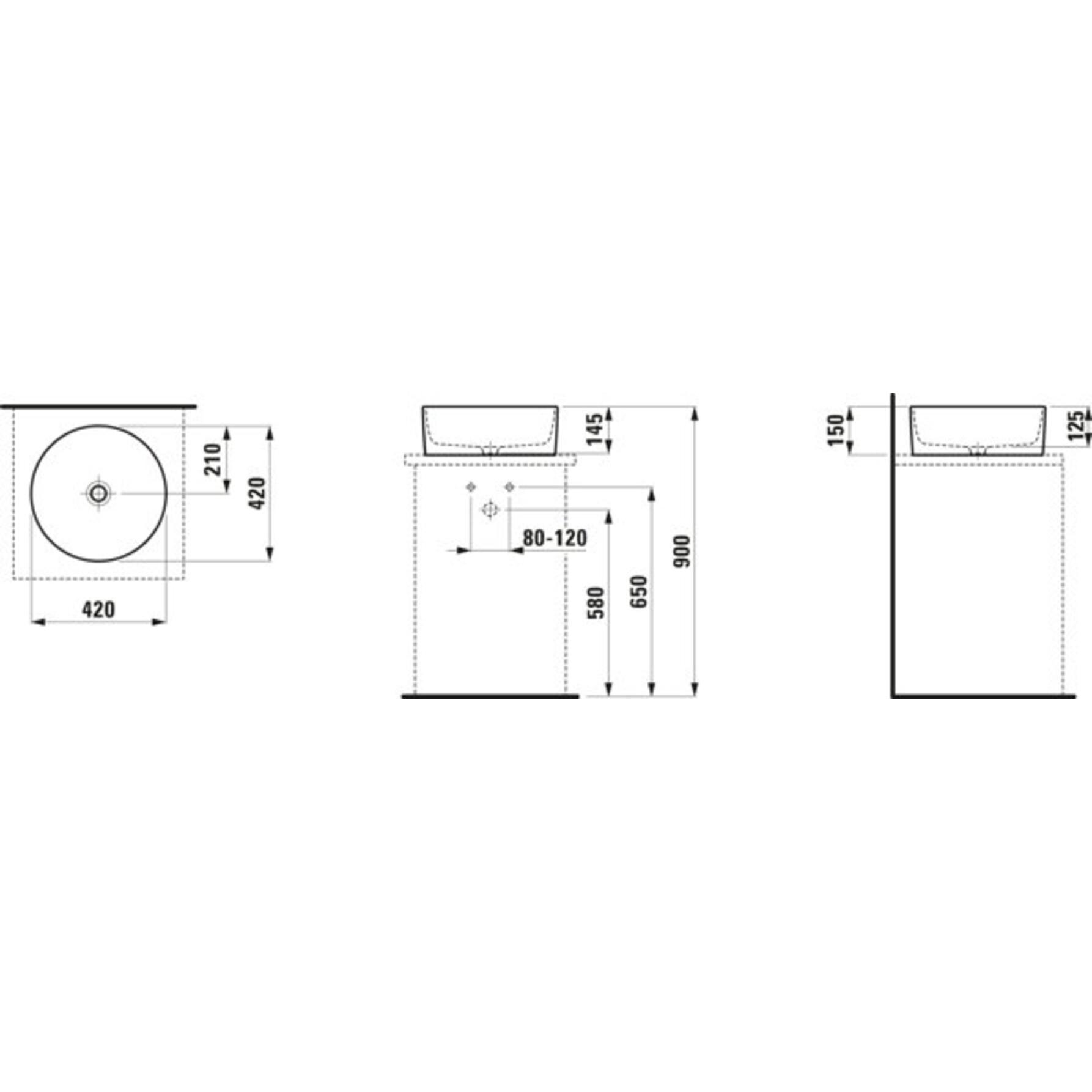 Thumbnail - Laufen, Waschbecken, Savoy Waschtisch-Schale, ohne Hahnloch, ohne Überlauf, D=420mm, H8129420001121 (437 mm, 435 mm)