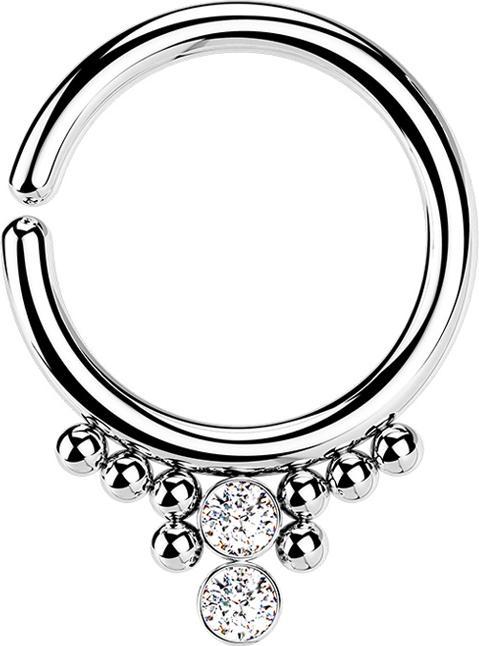 Immagine prodotto Star Piercing Anello Micro Piercing argento otto sfere e due cristalli argento (senza ottone, Acciaio chirurgico 316L)