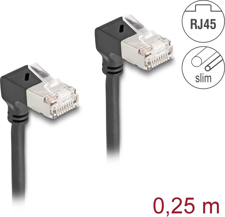 Produktbild Delock RJ45 Netzwerkkabel Cat.6A S/FTP Slim 90° unten / unte (S/FTP, CAT6a, 0.25 m)