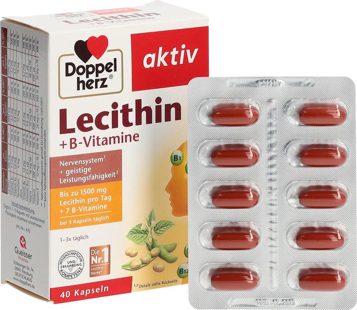 Actual product image Queisser Pharma Double Heart Lecithin + B-Vitamins, 40 Capsules (40 Piece, Capsules, 41.60 g)