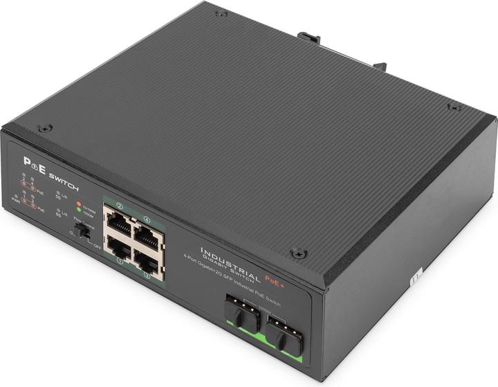 Produktbild Digitus Industrieller 4-Port Gigabit PoE+ Switch mit 2 x SFP Uplink (4 Ports)