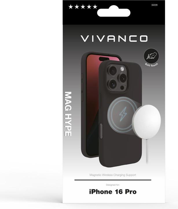 Immagine prodotto Vivanco MAG HYPE Cover per iPhone 16 Pro, nera, supporto MagSafe (Apple iPhone 16 Pro)