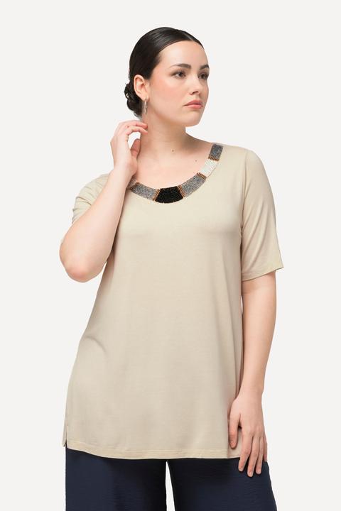Produktbild Ulla Popken T-Shirt, Perlenstickerei, A-Linie, Rundhals, Halbarm (46, 48)