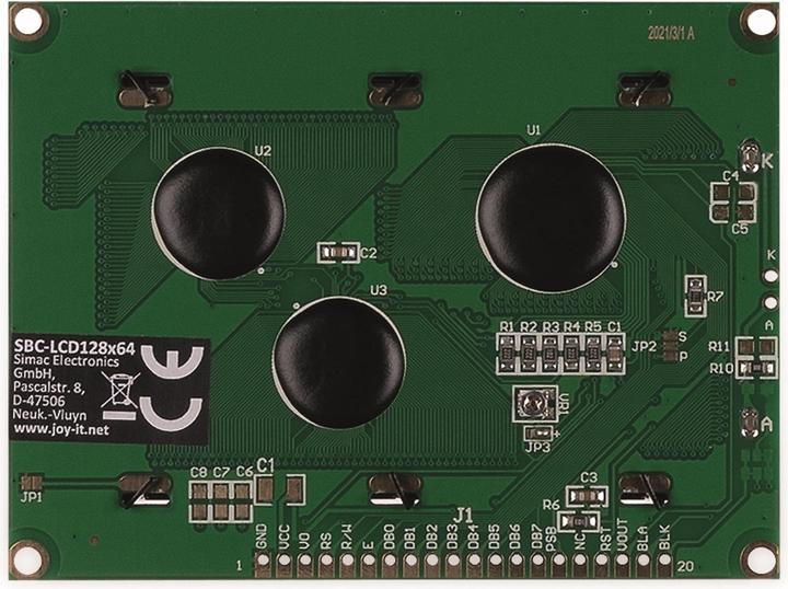 Image du produit Joy-it Écran LCD Blanc Bleu 128 x 64 pixels (L x H x P) 93 x 70 x 12 mm