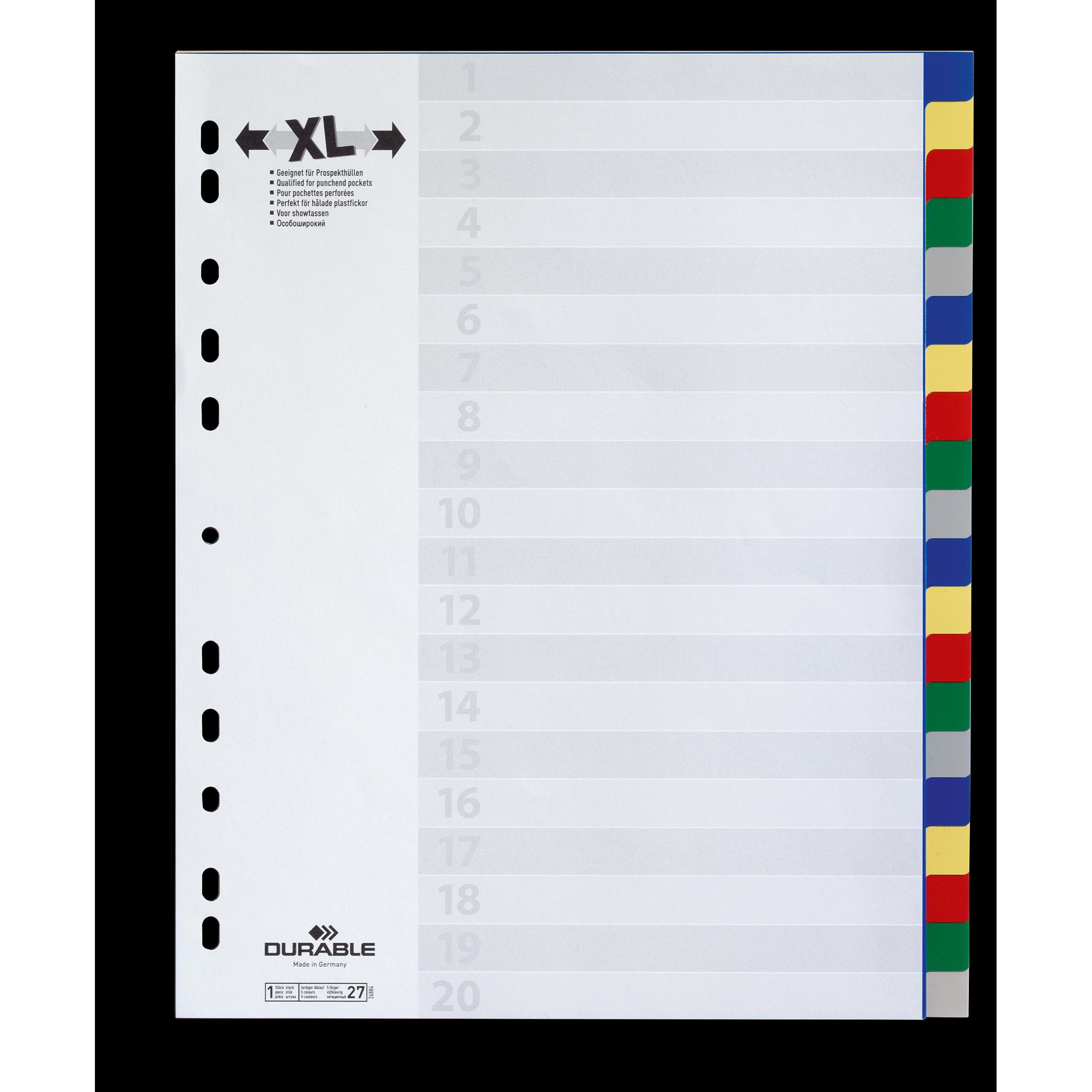 Durable, Ordner Zubehör, Register Pp Mit Farbigen Taben 20 Blatt überbreit Für Prospekthüllen 1 St 675927