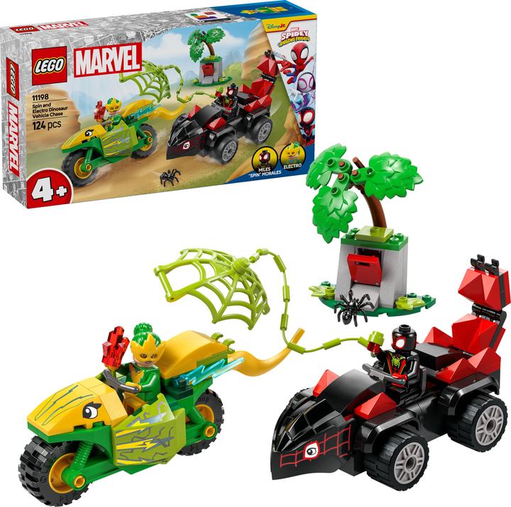 Produktbild LEGO Actionspass mit Spin und Electro in ihren Dino-Flitzern (11198, LEGO Marvel)
