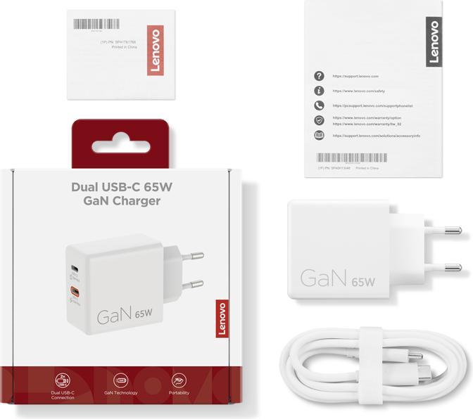 Actual product image Lenovo Dual USB-C 65W GaN Charger (65 W)