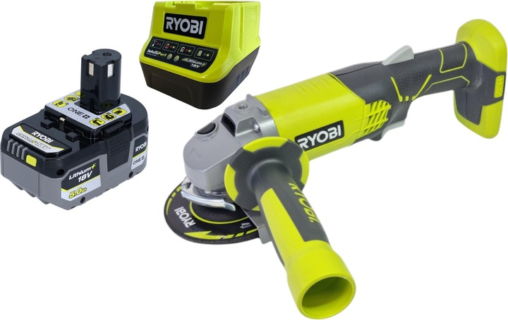 Immagine prodotto Ryobi R18AG-0 Smerigliatrice angolare a batteria 18 V ONE+ 115 mm + 1x batteria 5.0 Ah + caricatore (115 mm)
