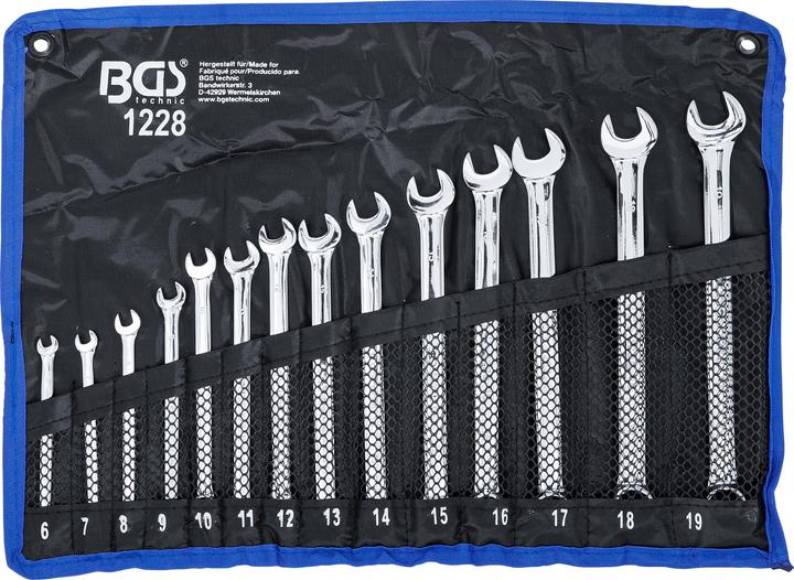 Produktbild BGS Maul-Ringschlüssel-Satz extra lang SW 6 - 19 mm 14-tlg. (19 mm, 6 mm, 12 mm, 14 mm, 16 mm, 10 mm, 18 mm, 7 mm, 17 mm, 11 mm, 15 mm, 8 mm, 9 mm, 13 mm)