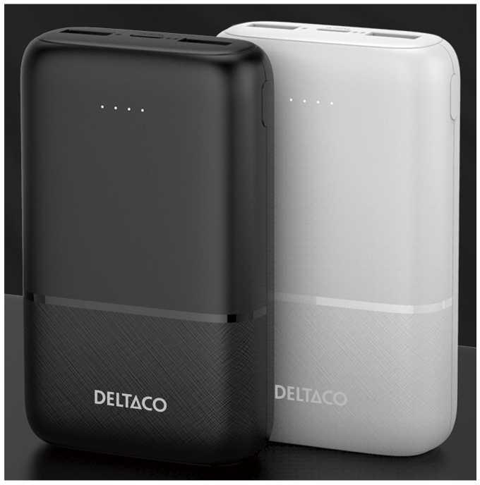 Deltaco Powerbank 10,000 mAh, 2x USB-A, 1x USB-C (10000 mAh, 10 W, 37 Wh)