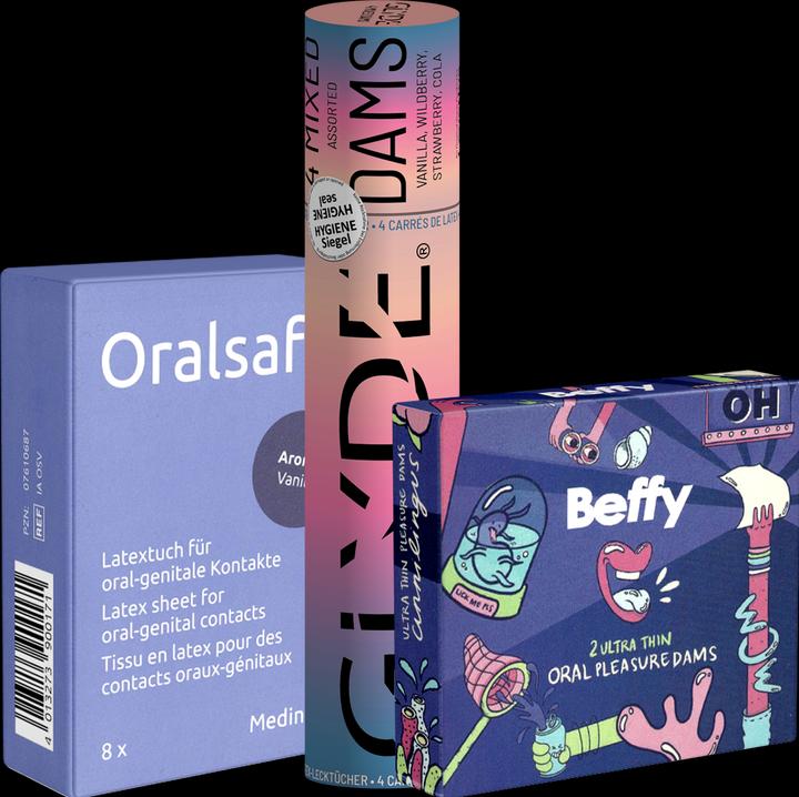 Produktbild Kondomotheke Oral Dams Starterpack - 3 Sorten Lecktücher (14 Stk.)