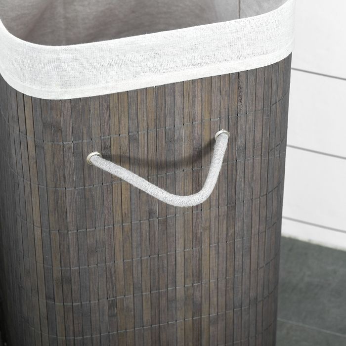 Produktbild Swisshandel24 Bambus Wäschekorb schmal mit Deckel 83L Wäschesammler mit Griffen Grau (83 l)
