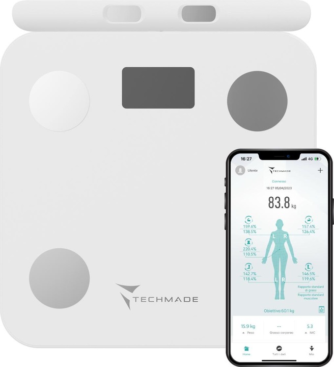 Immagine prodotto Techmade Bilancia Pesapersone Body Fat Elettrodi 180Kg