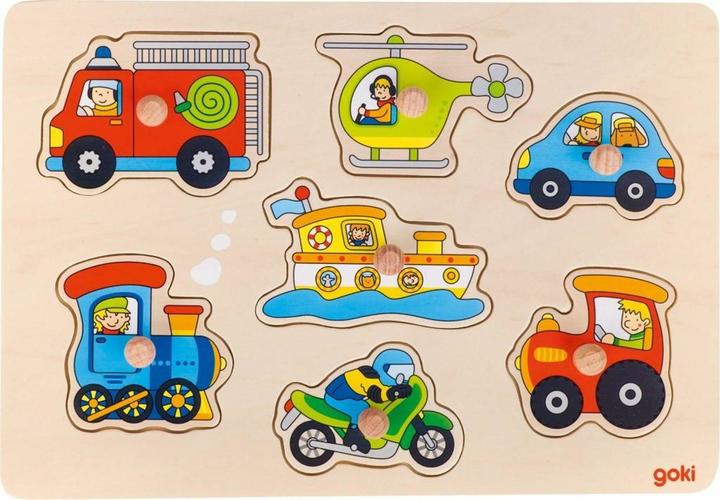 Goki Houten Bubbel Puzzel Voertuigen (7 onderdelen)