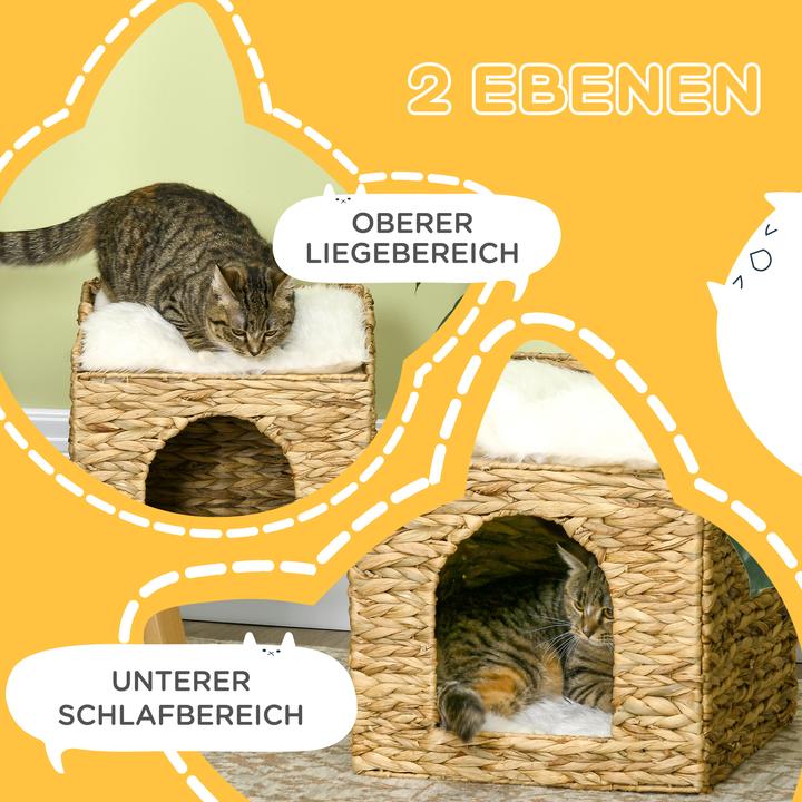 Image du produit PawHut Rotin maison pour chats avec coussins (Chat)