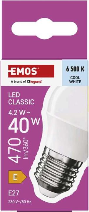 Image du produit Emos Lampe LED Classic Mini Globe / E27 / 4,2 W (40 W) / 470 lm / Blanc froid (E27, 470 lm, 1 x)