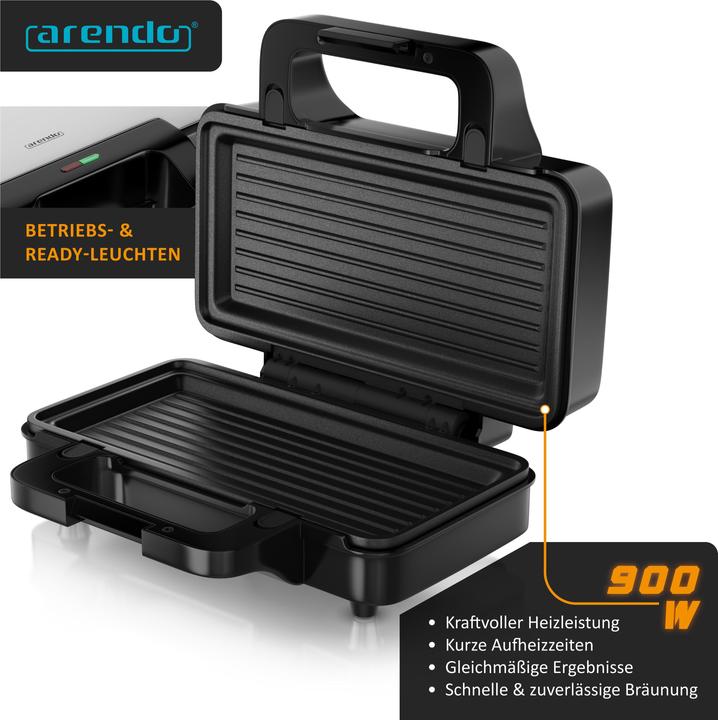 Produktbild Arendo Sandwichmaker 3in1 Sandwichtoaster, 900W, Antihaftbeschichtet, Temperaturregelung, Schnellaufheizung