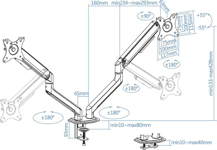 Produktbild Tooq Technology DB4132TNR-G - Klemme /Bolzen - 18 kg - 43,2 cm (17 Zoll) - 81,3 cm (32 Zoll) - 1 (Tisch, 32")