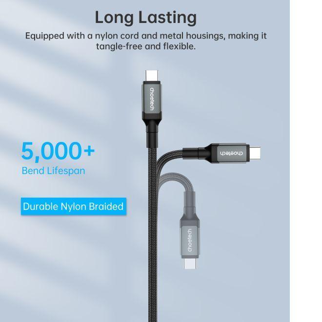 Actual product image Choetech XCC-1040 USB-C - USB-C cable 240W 8K 60Hz 1.2m - black (1.20 m, 240 W)