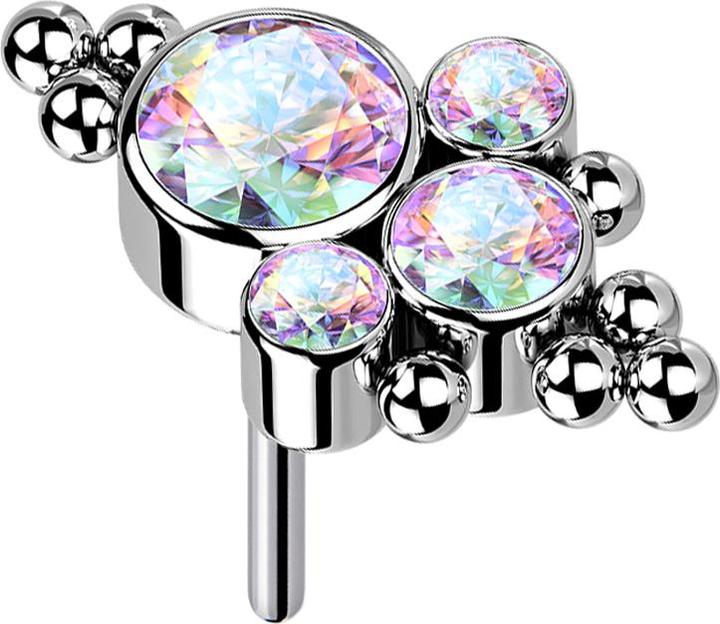 Image du produit Star Piercing Threadless argent boules quatre cristaux multicolores (sans laiton, Titane)