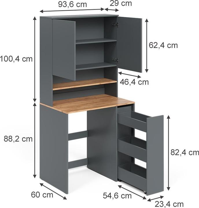 Produktbild Vicco Waschmaschinenschrank Viktor, Anthrazit/Goldkraft Eiche, 93.6 x 88.2 cm 2 Teile mit Rollregal