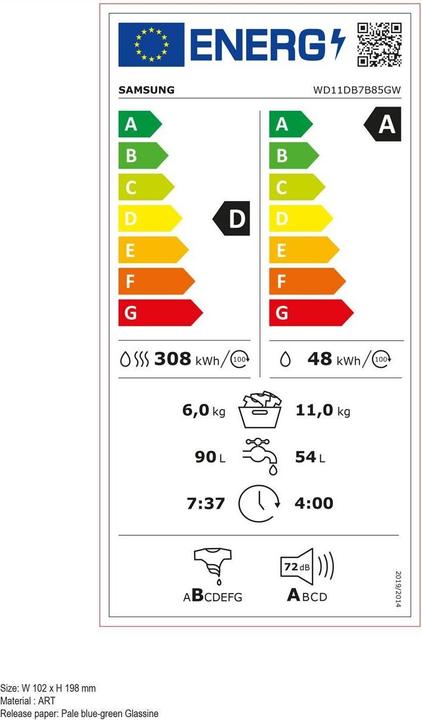 Etichetta energetica Samsung WD11DB7B85GWU5