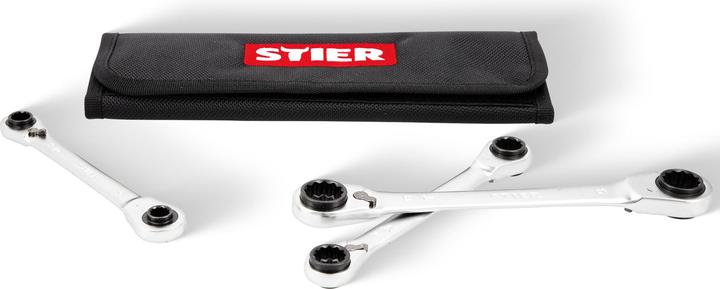 Produktbild Stier Doppel-Ringratschenschlüssel-Satz 4-in-1, 8 - 19 mm, 3-teilig (10 mm, 11 mm, 12 mm, 13 mm, 14 mm, 15 mm, 16 mm, 17 mm, 18 mm, 19 mm, 8 mm, 9 mm)