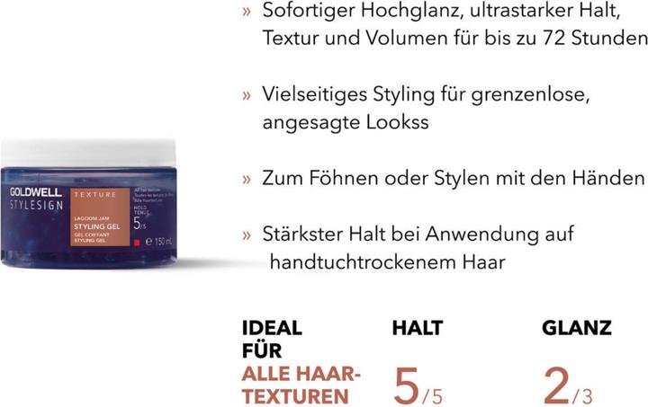Valeurs nutritives et ingrédients Goldwell Gel coiffant Texture Lagoom Jam Stylesigh 12 pièces (Gel coiffant, 200 ml)