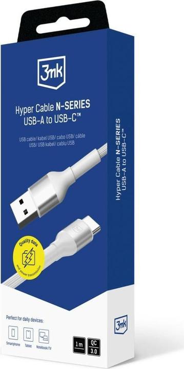 Produktbild 3MK Kabel Hyper Cable N-SERIES USB-A do USB-C 1m 9V/2A 18W biały (1 m, USB 2.0, 18 W)