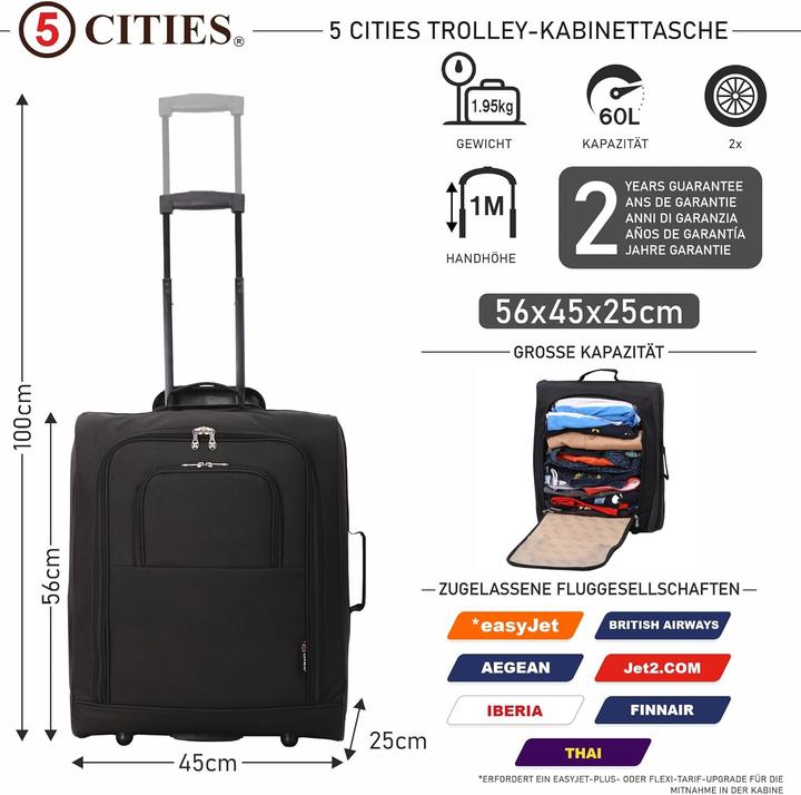 Immagine prodotto 5 Cities 56x45x25 Trolley Rolling Case Nero (60 l)